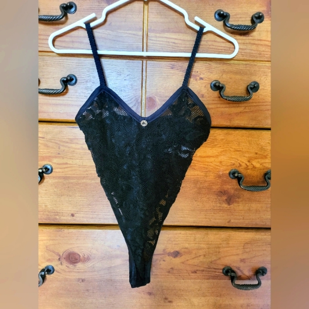NWOT Vintage Colesce Collection High Cut Black Lace Teddy